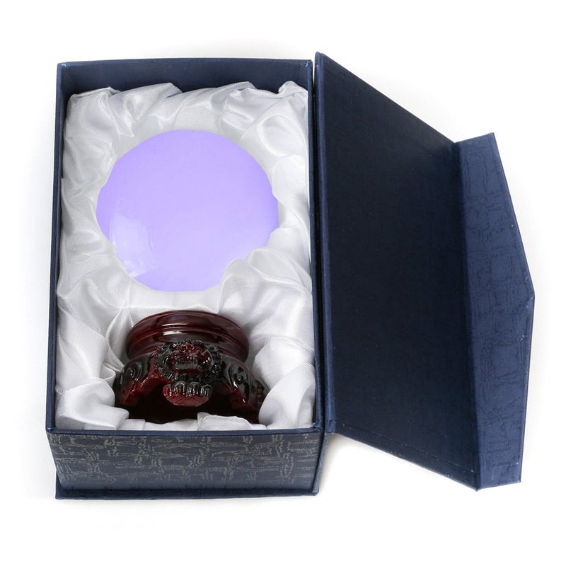 Amlong Crystal 3 inch (80mm) Purple Crystal Ball with Redwood Lion Resin Stand and Gift Box for Decorative Ball, Lensball Photography, Gazing Divination or Feng Shui, and Fortune Telling Ball - Image 2